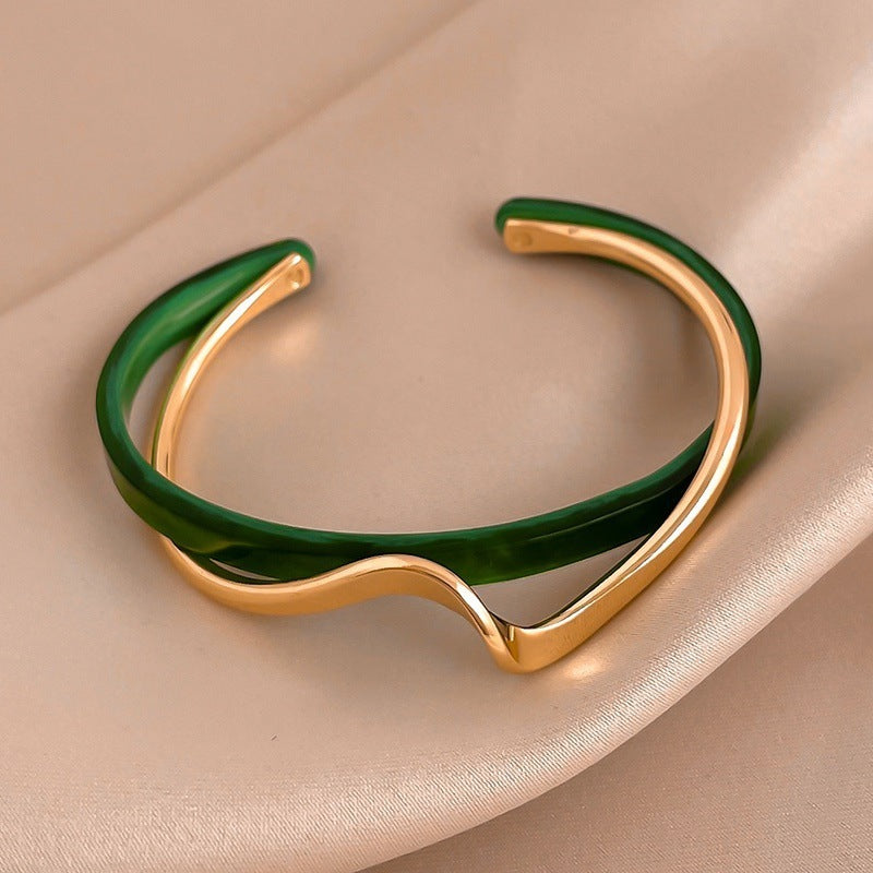 Modern Abstract Wave Cuff Bracelet - Minimalist Statement Metal White Shellfish Plate Bracelet For Women 2 Layers Design Light Luxury Female Fashion Jewelry Gifts