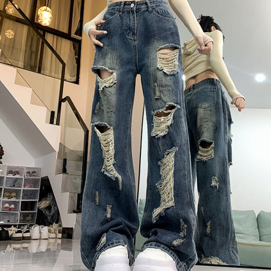 American Retro Ripped Lazy Loose Jeans For Women