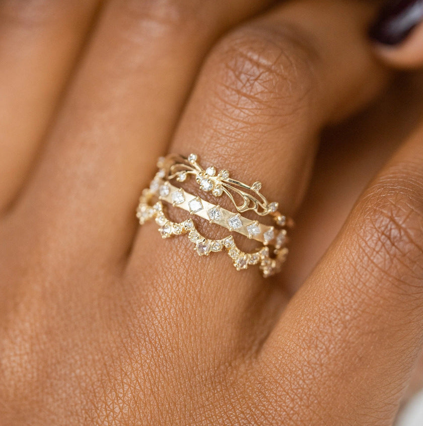 Dainty Gold & Gemstone Stacking Ring Sets | Multi-Band Layering Rings Gold Ring Fashion Ladies Three-piece Set