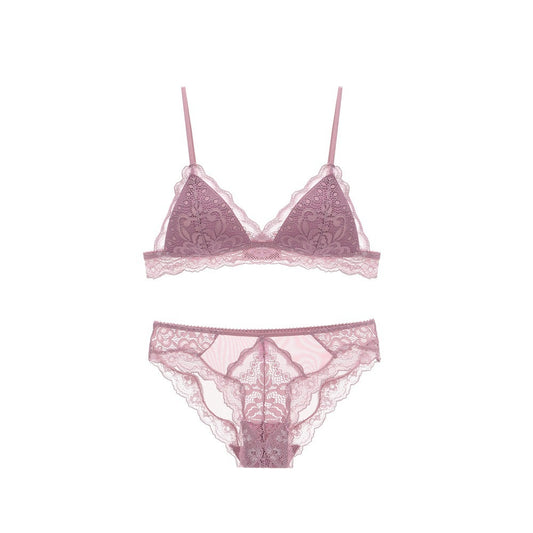 Lace Bralette & Panty Set - Delicate Wireless Lingerie Triangle Cup Bra Set