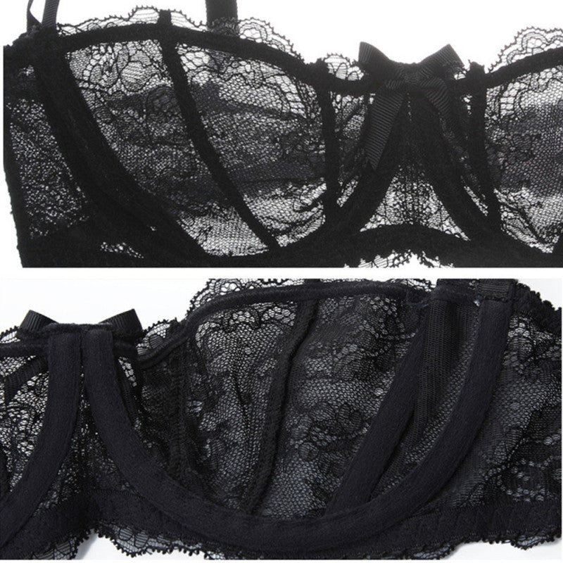 Sheer Lace Lingerie Set with Garter Belt & Stockings - Multiple Colors Half Cup  Lace Bra Set Women