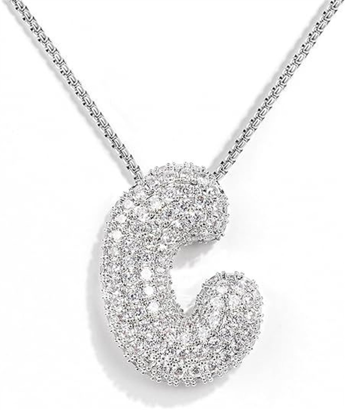 Custom Initial Necklace | Sparkle Alphabet Pendant Brass Zircon Balloon English Letter Necklace