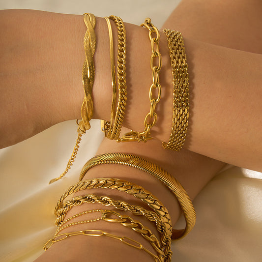 Elegant Gold Plated Bracelet Stack - Various Chain Designs Stainless Steel Ornament Bracelet Female