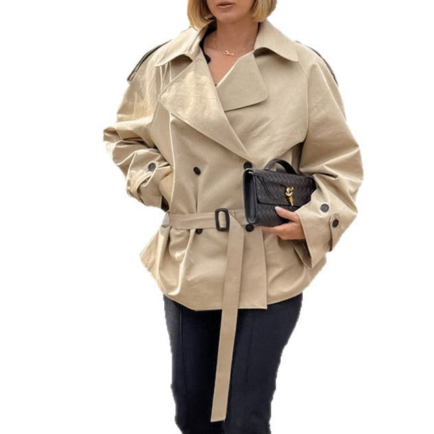 Long-sleeved Lapel Lace-up Waist-controlled Mid-length Trench Coat