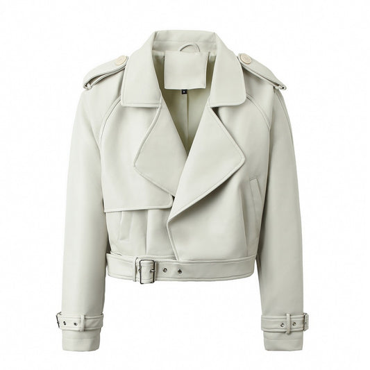 Solid Color Casual Loose Fit Leather Jacket For Women's