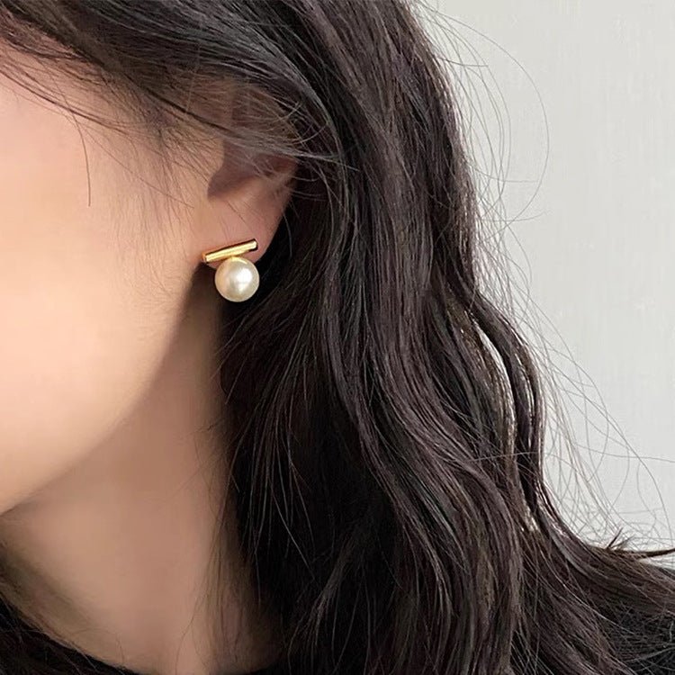 Minimalist Pearl & Bar Drop Earrings | Chic Everyday Jewelry Women's Metal Pearl Stud Earrings