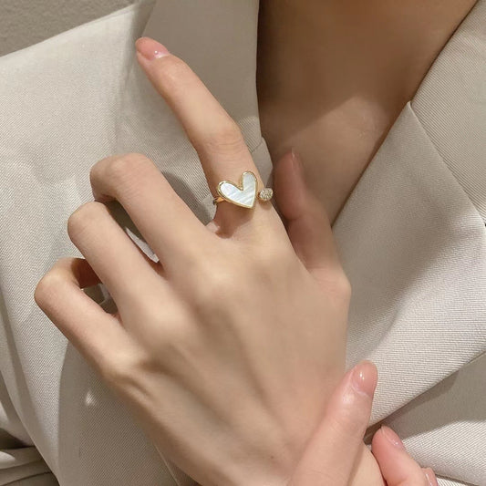 White Love Ring Microinlaid Zircon Opening Ring White Heart
