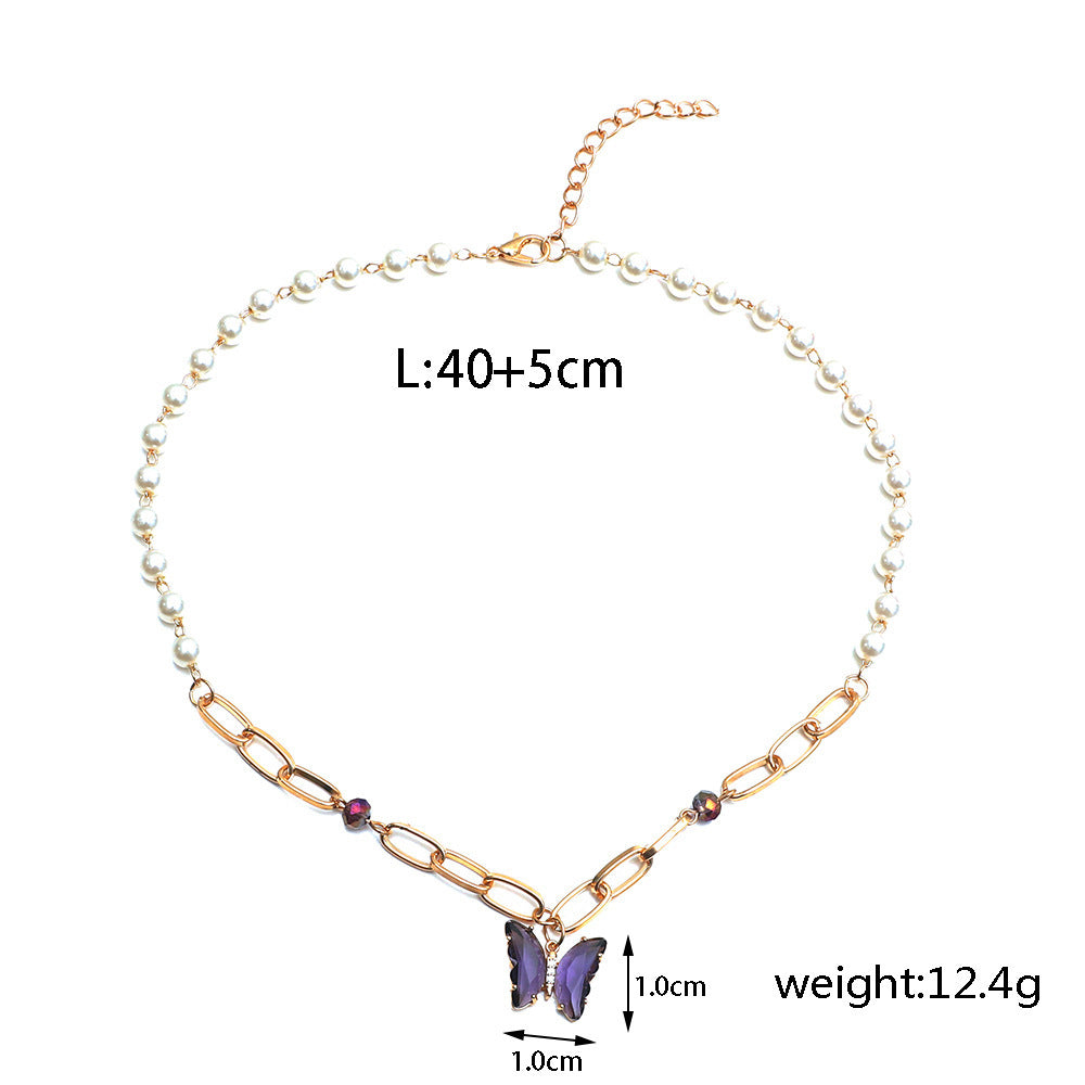 Pearl & Chain Butterfly Necklace – Whimsical Elegance with a Modern Twist Zircon Butterfly Pendant Personalized Pearl Necklace