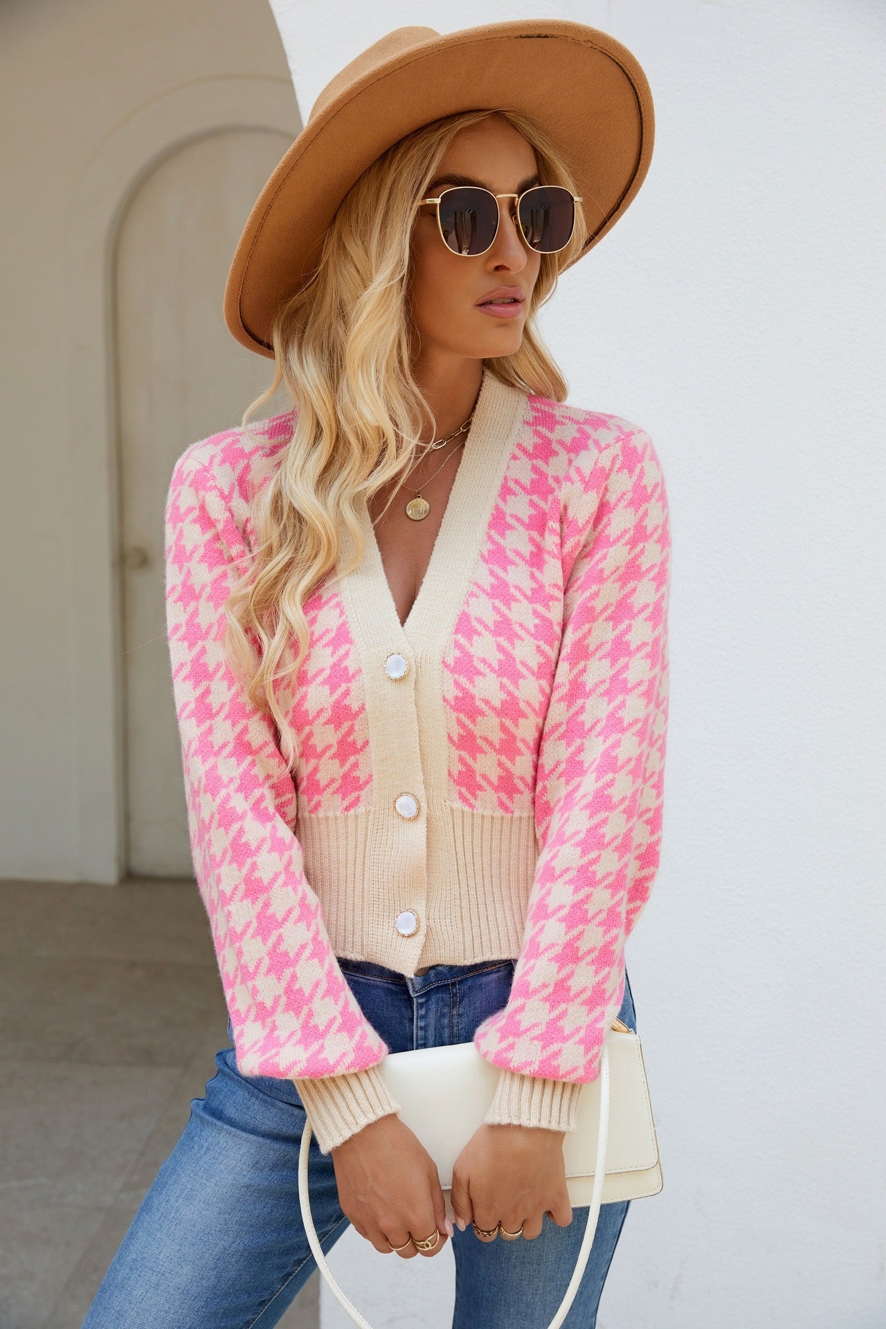 Jacquard Loose-fitting Lantern Sleeve Knitted Sweater