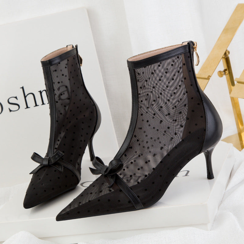 Sweet Slimming See-through Polka Dot Mesh Hollow-out High Heels For Women's
