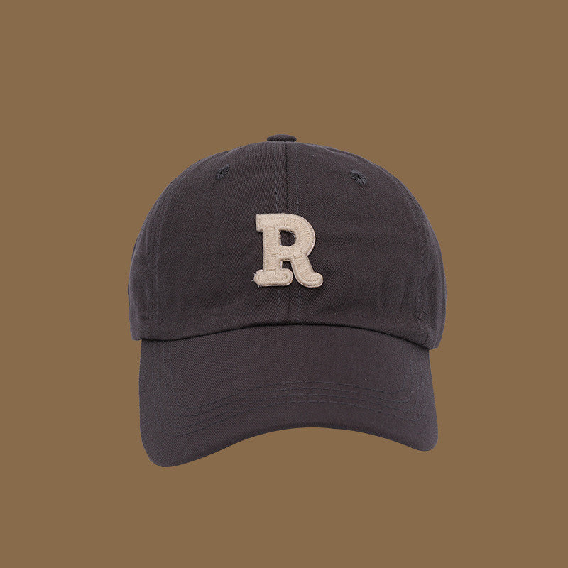 Adjustable Solid Color Sports Cap with "R" Women's Men's Korean Style Soft Top