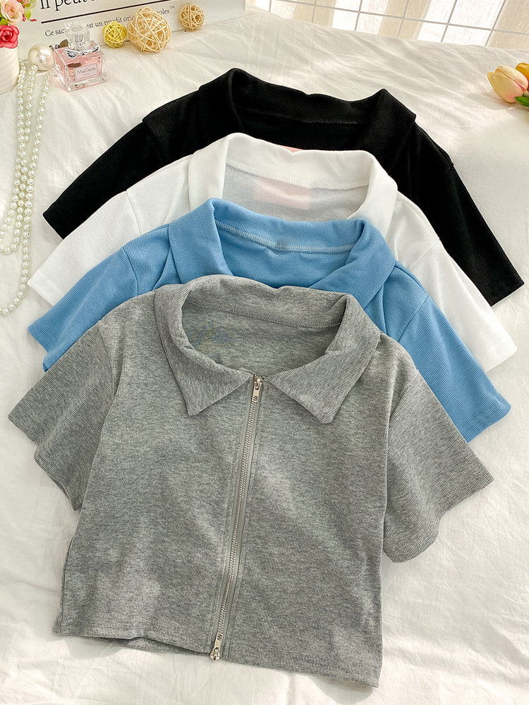 Casual Outing Zip Crop Top For Women's