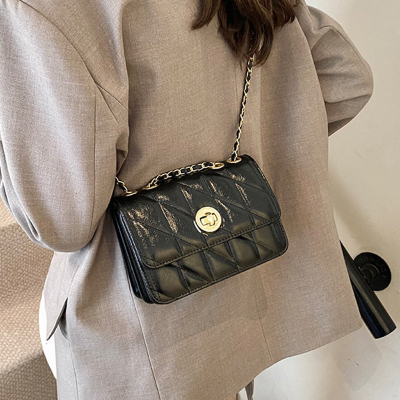 Elegant Diamond Lattice Pattern Crossbody Purse Women's Fashion Thread Chain Shoulder Bags Casual Messenger Bag