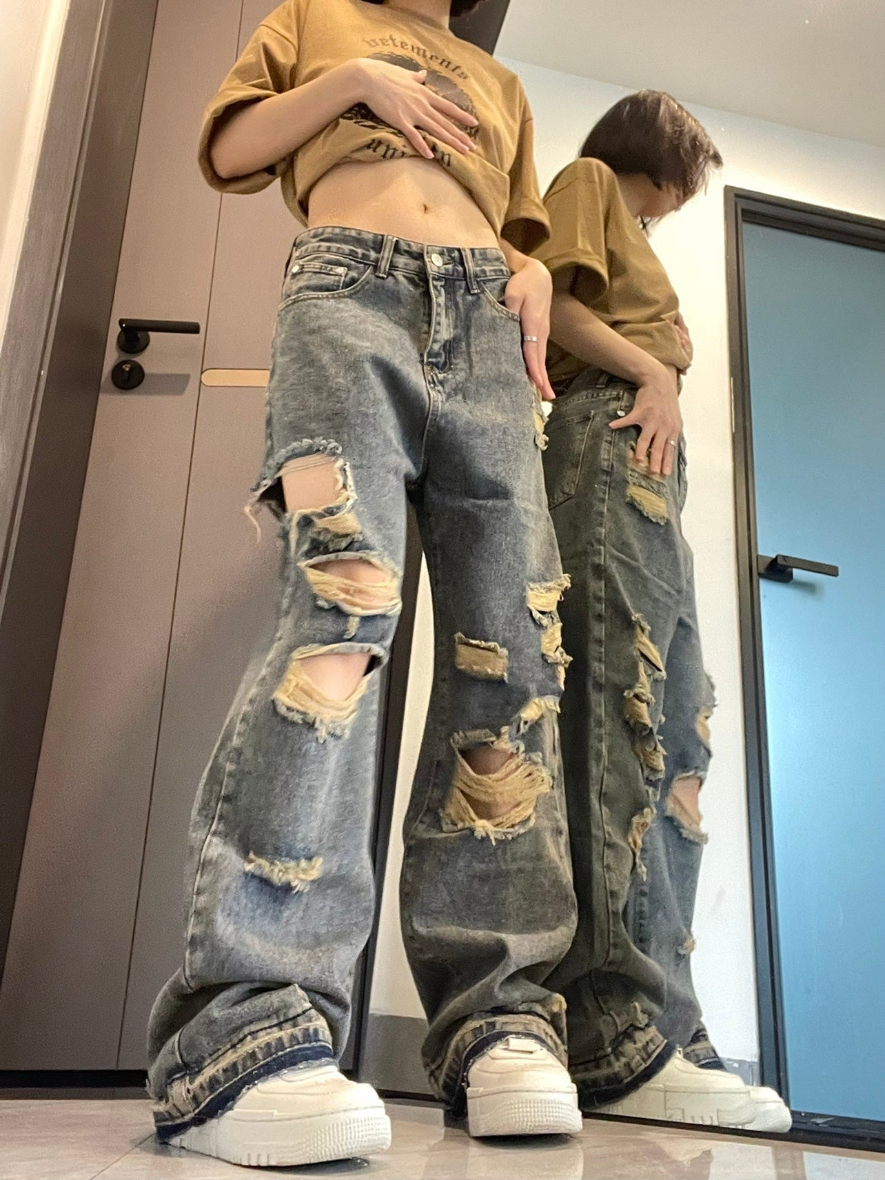 Raw Edge, Real Attitude – Distressed Denim Domination Hiphop Ripped Jeans For Women With Loose Wide Legs