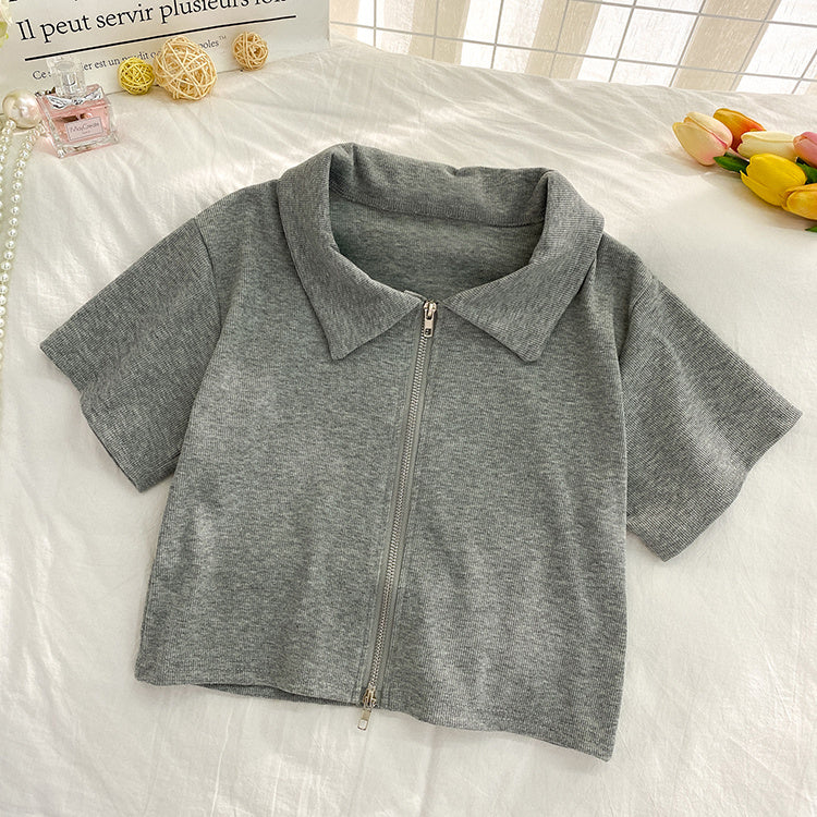 Casual Outing Zip Crop Top For Women's