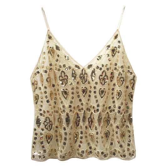Heavy Embroidery Sequins Vest Shiny Small Sling