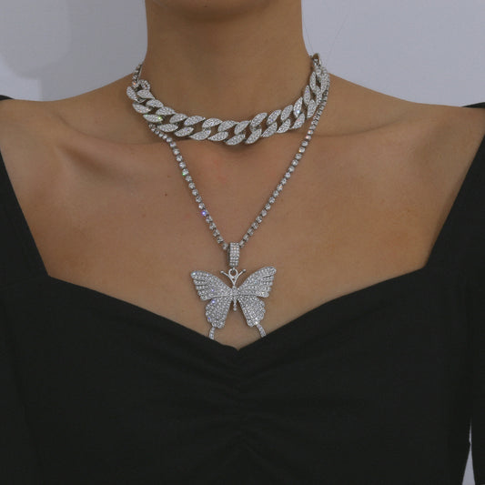 Diamond Butterfly With Necklace For Women's