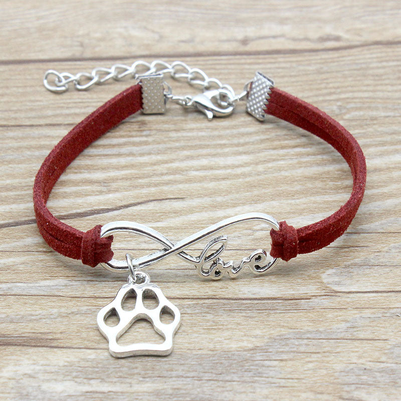 Cute Dog Paw & "Love" Infinity Friendship Bracelet Jewelry Simple Style Hand-woven Infinite Love Pet Bracelet