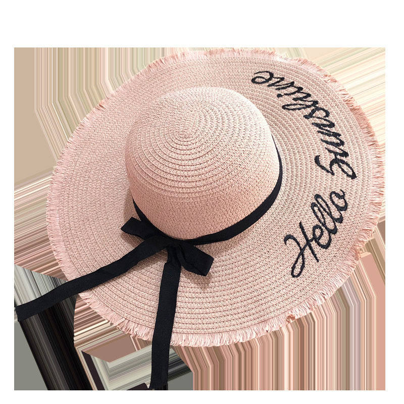 Lace Up Large Brim Straw Hat Beach Caps Women