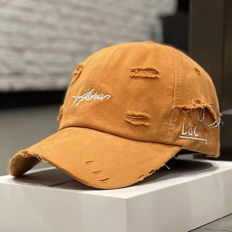 Korean Distressed "LOL" Embroidered Baseball Cap Ins Retro Tattered Jeans Soft Peaked Cap Women