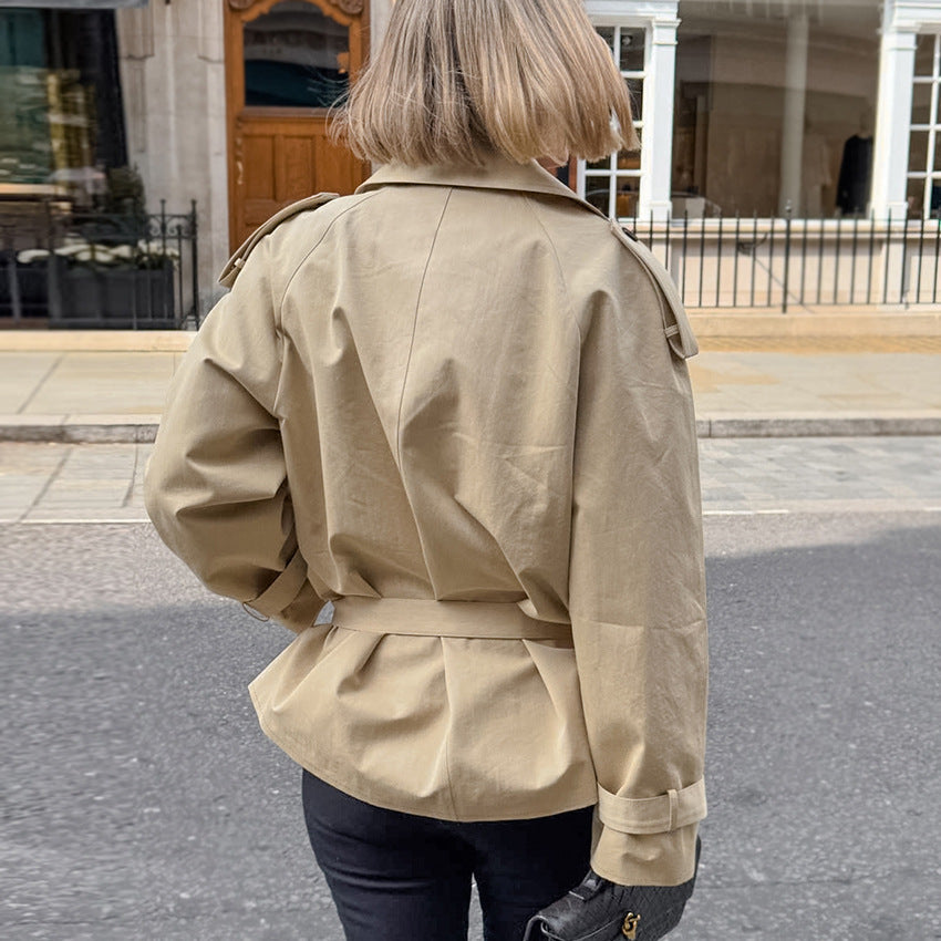 Long-sleeved Lapel Lace-up Waist-controlled Mid-length Trench Coat