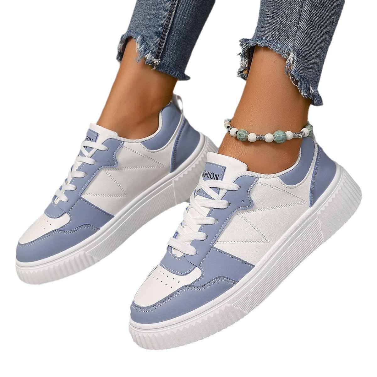 Chic Color Block Design Platform Sneakers Thick Bottom Lightweight Student Casual Sports Skate Shoes