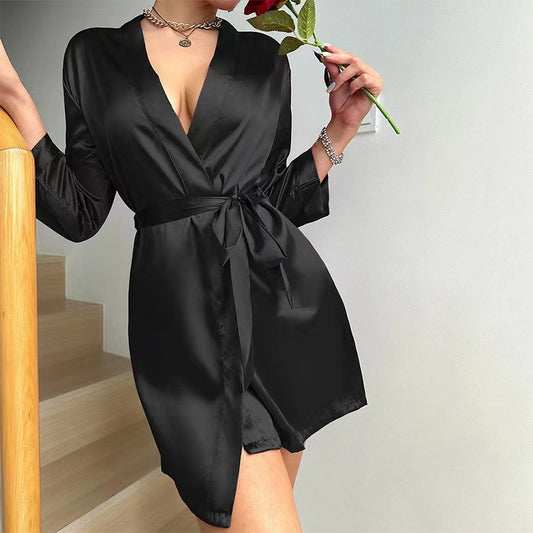 Sexy V-Neck Nightwear Robe Comfortable & Fashion Personality New Solid Color Ladies' Robe