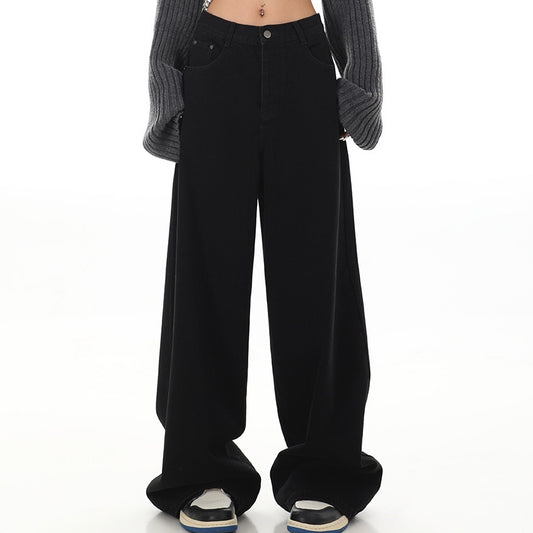 Essential Black Wide-Leg Pants – Minimal Streetwear Staple Summer Black Straight Casual Jeans For Women