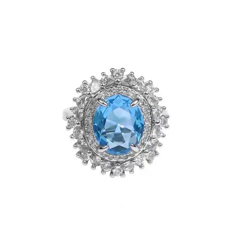 Elegant Evening Wear Set with Large Faceted Crystal & Sparkling Halo Luxury Premium Three-piece Inlaid Ring Bracelet