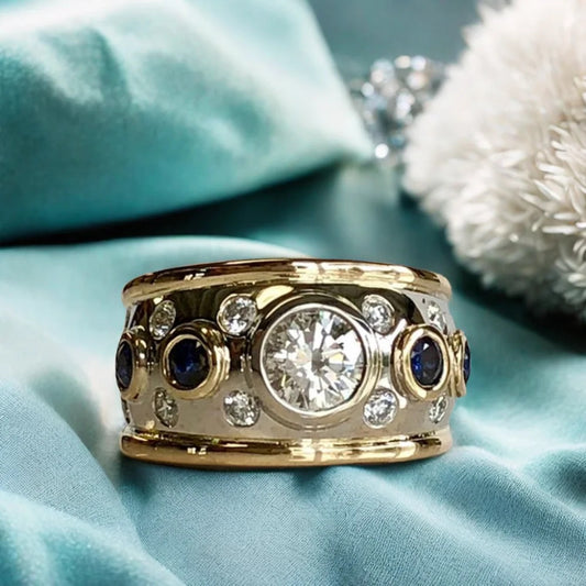 Regal Design Gold Plated Ring with Detailed Stone Setting Retro Style Shiny Cubic Zirconia Ring