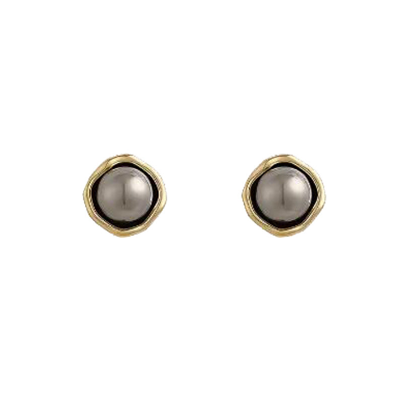 Elegant Dark Pearl Stud Earrings with Gold Tone Trim Gray Pearl Stud Earrings For Women
