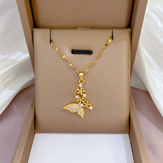 Zircon Cute Butterfly Luxury Necklace For Women's