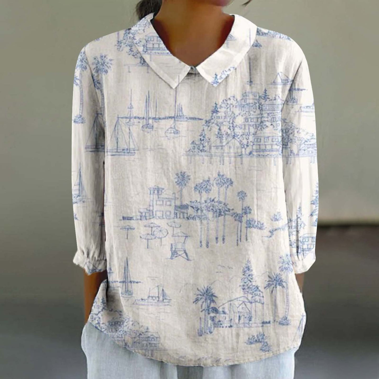 Floral Print Linen Shirt– Casual Long Sleeve Button-Up Shirt Retro Chinese Style For Women's