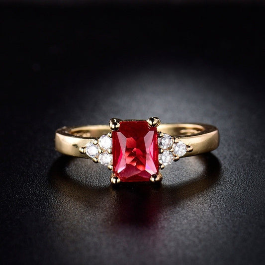 Luxurious Gold Tone Ring with Faceted Gemstone & Sparkling Side Stones Gold Plated-plated Simulated Zircon Female Ring
