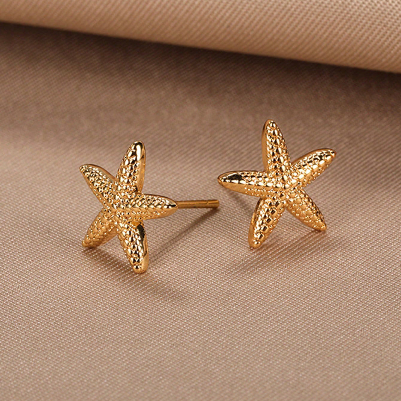 Golden Starfish Stud Earrings Beach Shell Starfish Stud Earrings Women