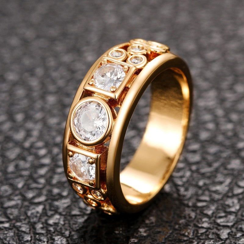 Sparkling Gold & Mixed Cut Gemstone Band Ring Geometric Round And Square Women's Ring