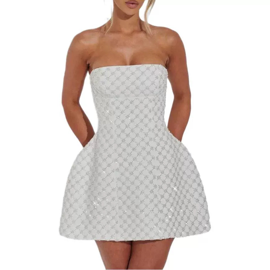 Versatile Off-Shoulder Short Dress Women's Classic Tube Top Dress
