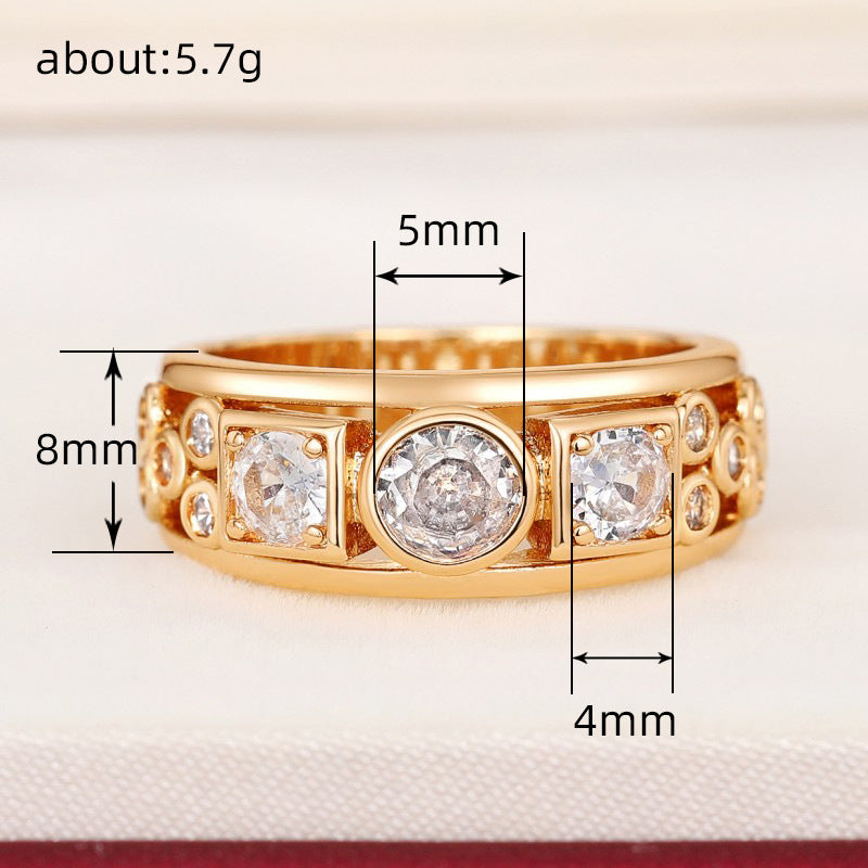 Sparkling Gold & Mixed Cut Gemstone Band Ring Geometric Round And Square Women's Ring