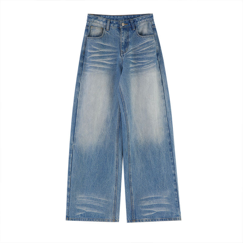 High-Waisted Light Wash Wide-Leg Jeans – Casual Everyday Denim Retro Washed High Waist Wide Leg Jeans For Women Baggy Straight Trousers