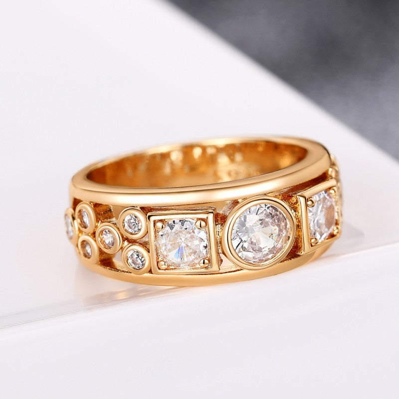 Sparkling Gold & Mixed Cut Gemstone Band Ring Geometric Round And Square Women's Ring
