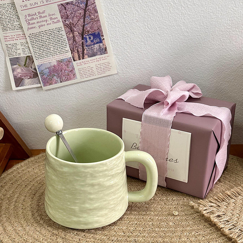 Textured Ceramic Mug & Spoon Gift Set with Bag Rock Textured Ceramic Coffee Niche Mug