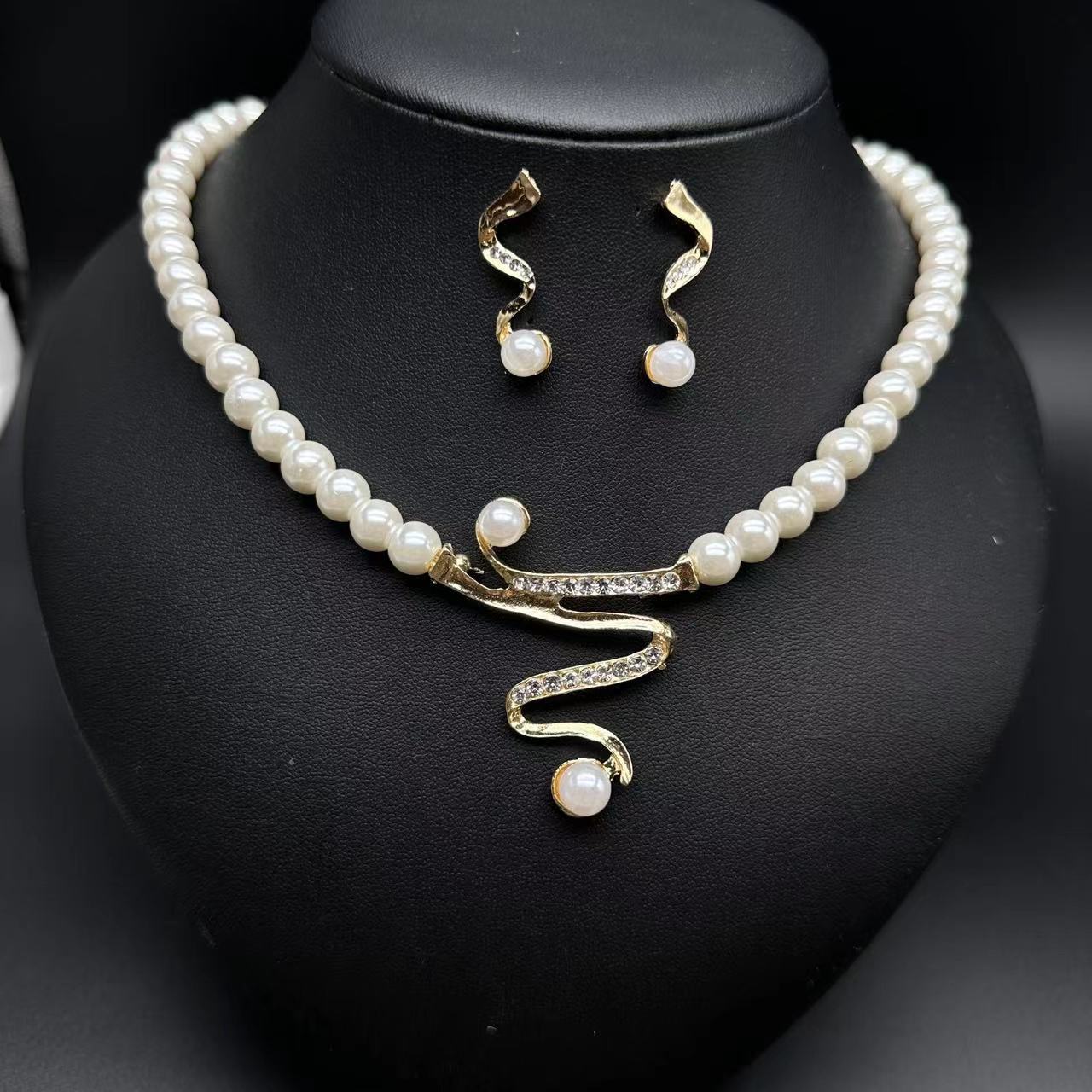 Pearl & Pave Swirl Necklace & Earring Set