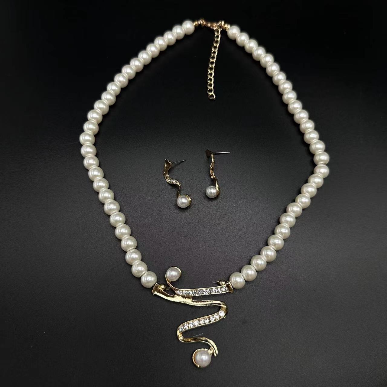 Pearl & Pave Swirl Necklace & Earring Set