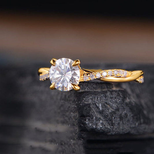 Promise Ring with Crystal Stone & Micro Pave Swirl Design European And American Simple Plated 18K Gold Ring