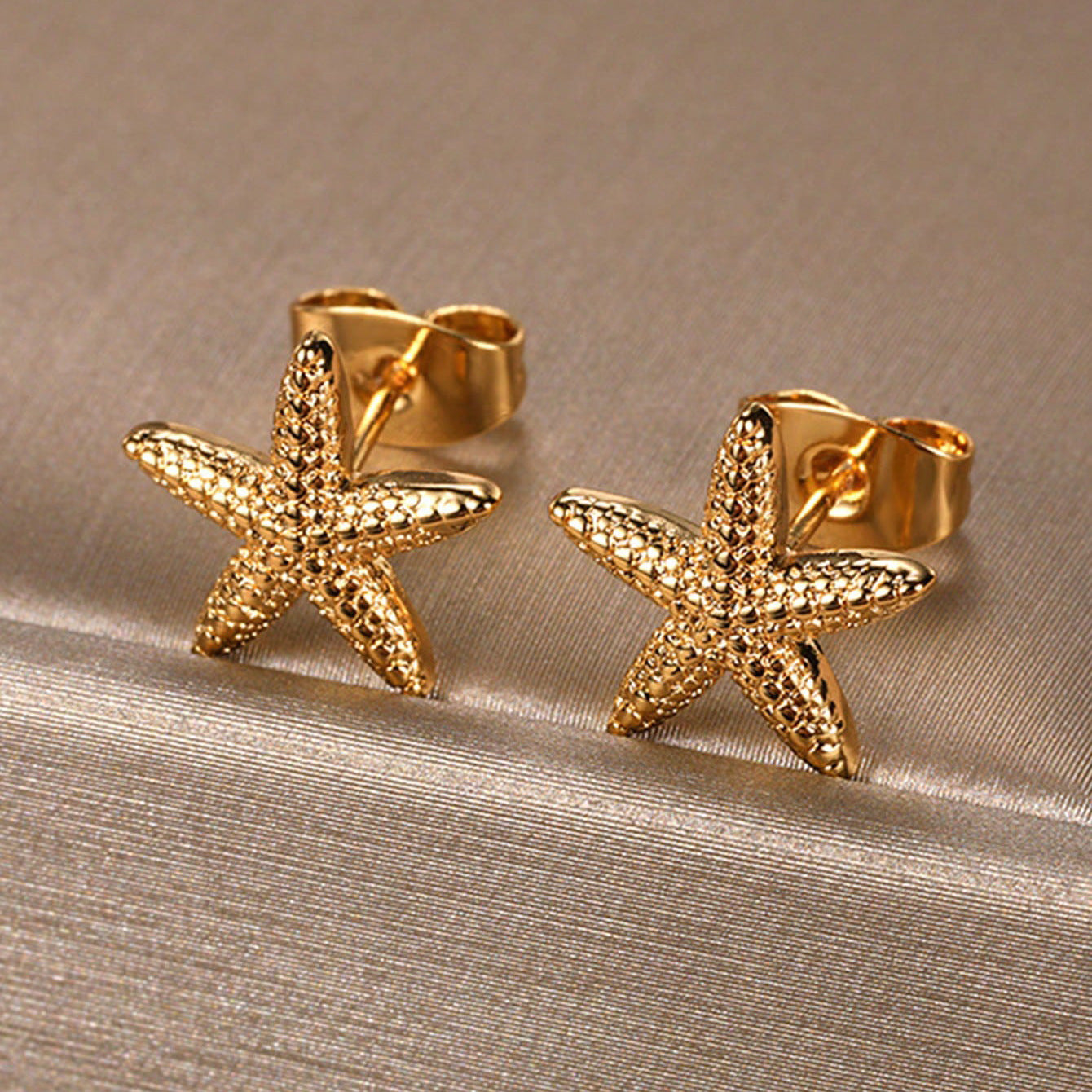 Golden Starfish Stud Earrings Beach Shell Starfish Stud Earrings Women