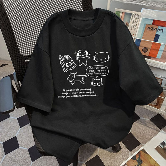 Printed Cotton Short-sleeved T-shirt With Inner Design Sense Niche Printing For Women's