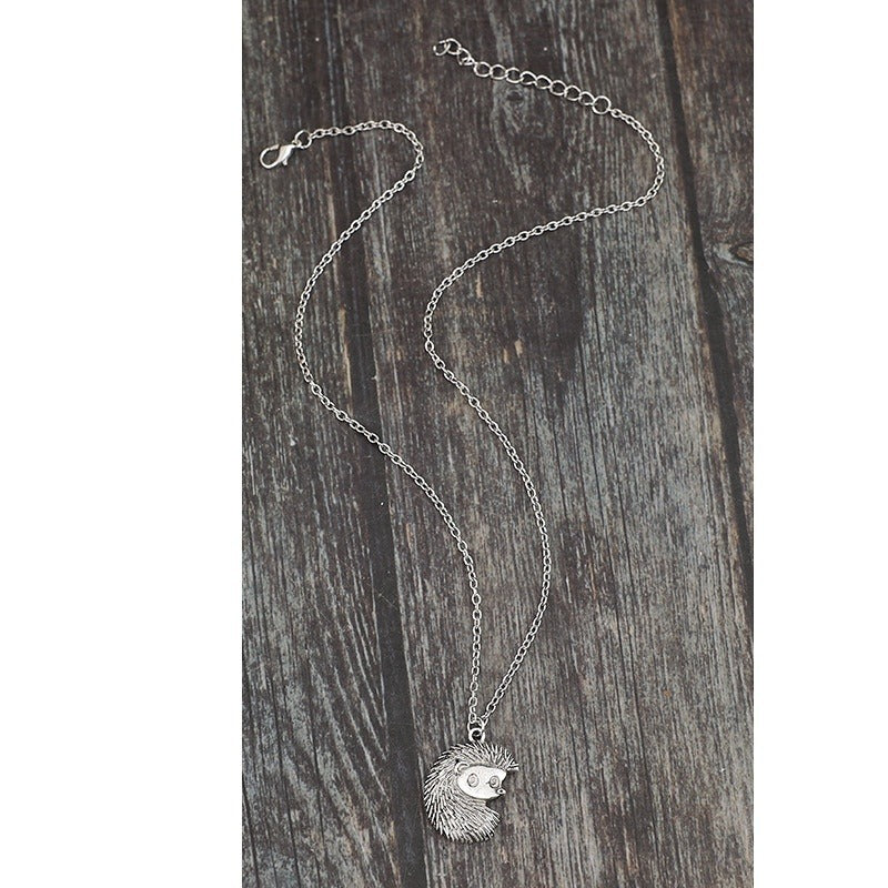 Cute Oxidized Silver Tone Hedgehog Pendant Necklace | Animal Lover Gift Retro Style Hedgehog Silver Alloy Pendant Necklace