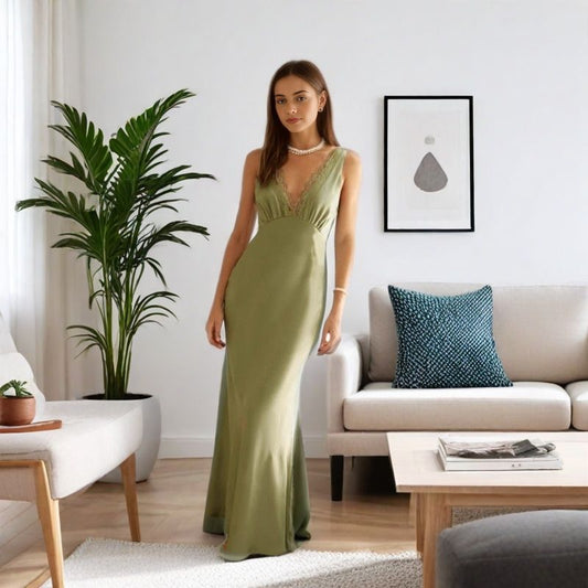 Satin Dress Lace Maxi Dress