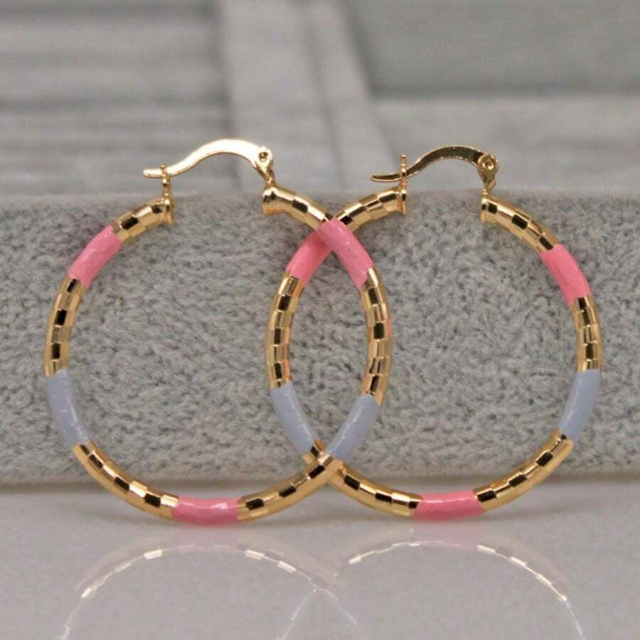 Trendy Two-Tone Enamel Hoop Earrings - Colorful & Chic