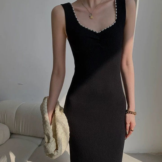 Slim Fit Niche Black Knitted Bodycon Dress Women